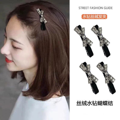 High-end rhinestone bow hair clips for women, 2026 new style bang clip, side clip, children's frizzy hair clip, straight clip