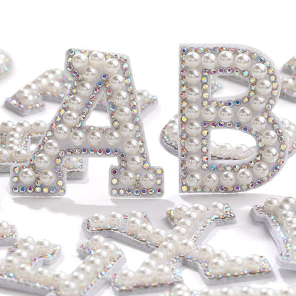 English Letter Hot Patch Stickers - 26 Letters White Imitation Pearl DIY Clothing Accessories