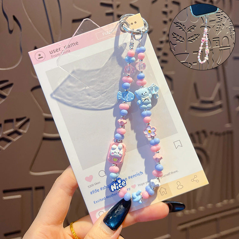 Creative handmade bear DIY beaded alloy mobile phone chain high-end pendant bag keychain doll pendant