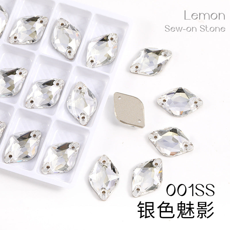 Xichuan New K9 Lemon Flat Buckle Flat Bottom Double-Hole Beveled Glass Hand-Sewn Diamond Clothing DIY Accessories