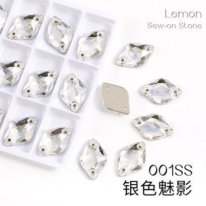 Xichuan New K9 Lemon Flat Buckle Flat Bottom Double-Hole Beveled Glass Hand-Sewn Diamond Clothing DIY Accessories