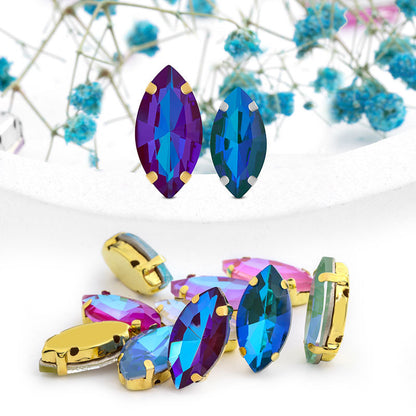 Mocha fluorescent elongated claw drill, artificial perforated hand-sewn diamond suit ornament accessories pointed bottom fluorescent marquise claw drill