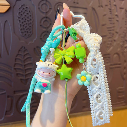 creative DIY zodiac doll head cover beaded keychain pendant couple miu series bag keychain pendant