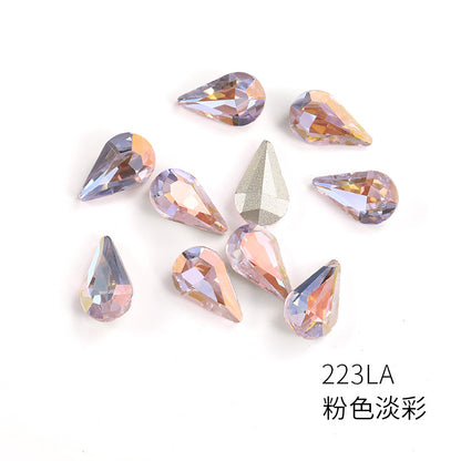 Brand new light color series 8*13 waterdrop glass rhinestones, pointed bottom DIY phone case, nail art diamond stacking materials, accessories