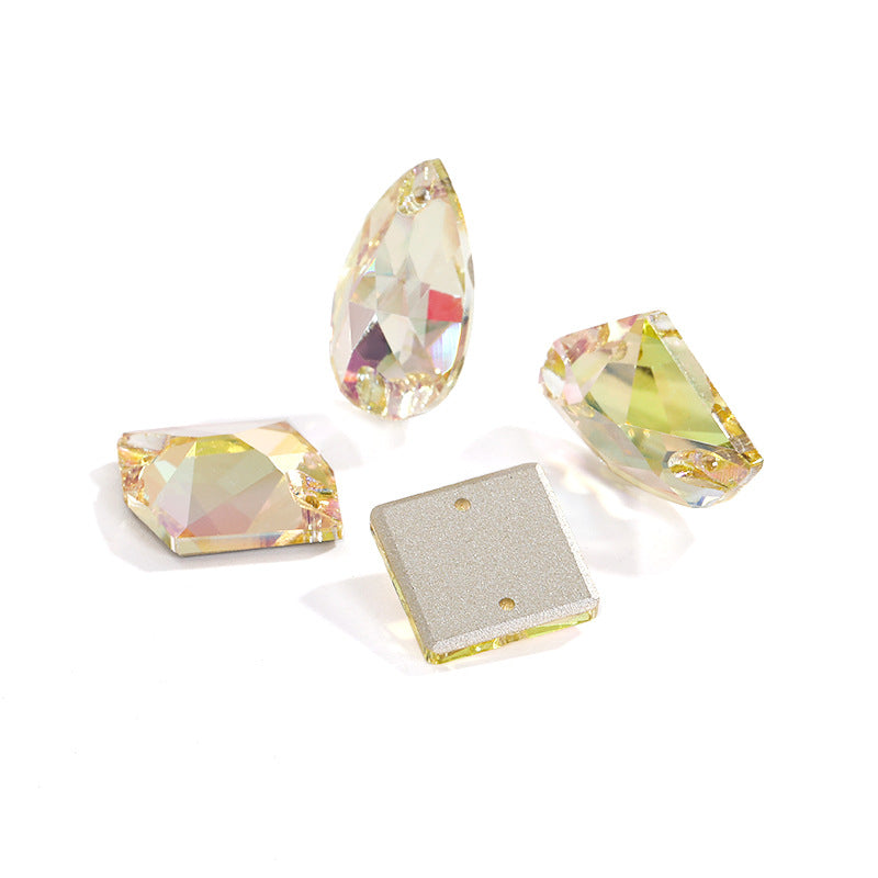 Waterdrop Flat Buckle Hand-Seamled K9 Glass Double-Hole Flat-Bottom Drill Crystal Stone Shines Without Scratching Clothing Decoration