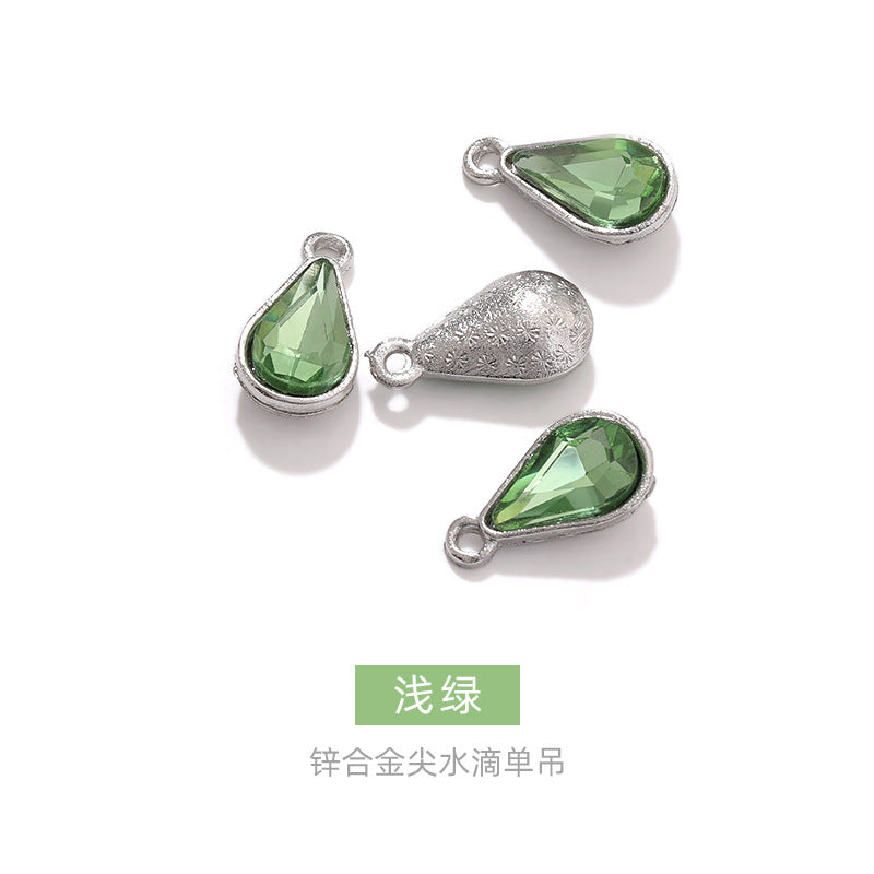 Zinc alloy pointed waterdrop pendant, crystal glass diamond DIY jewelry, earrings with diamond, single hanging glass waterdrop rhinestone