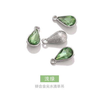 Zinc alloy pointed waterdrop pendant, crystal glass diamond DIY jewelry, earrings with diamond, single hanging glass waterdrop rhinestone