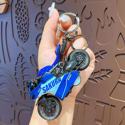 Creative Cool Motorcycle Keychain Pendant Mini Kids Pullback Toy Car School Bag Keychain Small Gift Wholesale