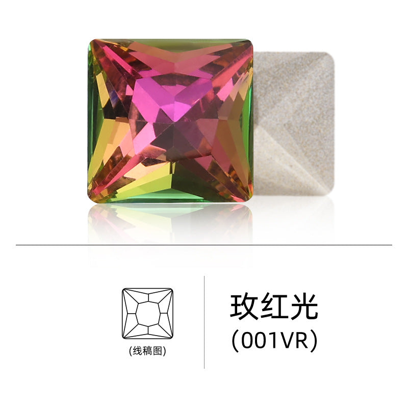 Cross-border hot-selling square right-angle high-top glass drill, special-shaped water rhinestone, DIY square pointed base diamond inlaid with diamond attachment materials
