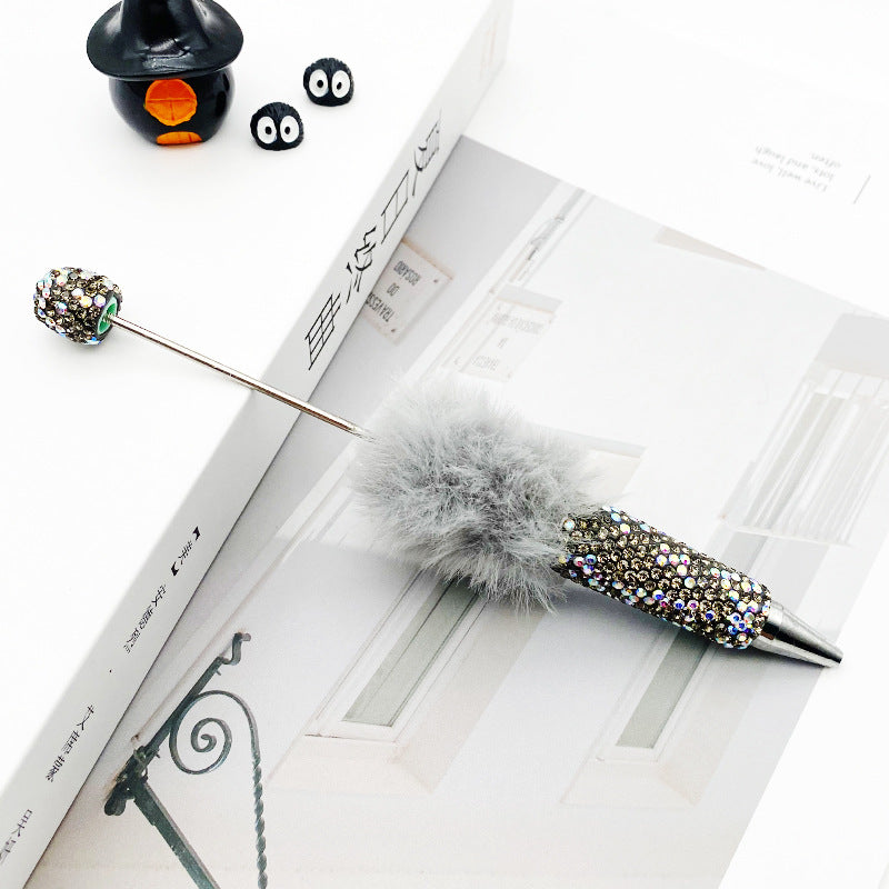 AB diamond ballpoint pen diy multi-color heavy work full diamond pen plush hairball beaded ballpoint pen spot wholesale