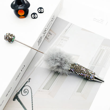 AB diamond ballpoint pen diy multi-color heavy work full diamond pen plush hairball beaded ballpoint pen spot wholesale