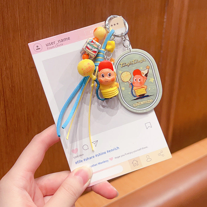 DIY small violin slippery star man beaded keychain small pendant cute bag cute grain modified baby doll doll pendant