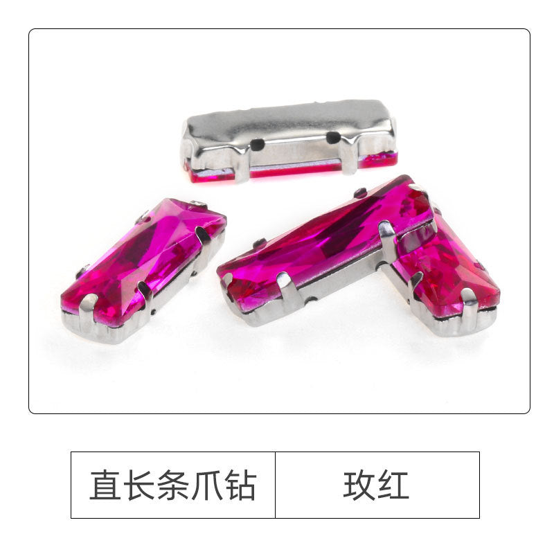 Xichuan Straight Long Claw Rhinestone Glass Hand-Stitched Diamond DIY Accessories Shoe Bag Handmade Materials White K with Claw Diamond