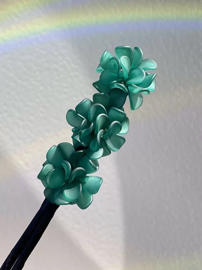 Floral hair wand bun updo tool, lazy minimalist flower bud headpiece, acrylic upgraded hydrangea hair accessory