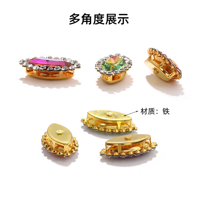 Horse Eye Sunflower Double-layer Hand-Stitched Diamond Shaped Edge Glass Diamond Clothing Bag DIY Accessories Manufacturer Wholesale