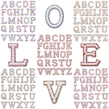Crystal yellow diamond 26-letter fabric patch set, hot-hot stamped colored letter patch for clothing bags, diamond patches