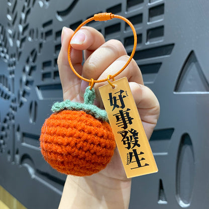 Creative plush weaving good things happen keychain small pendant cartoon crochet persimmon bag bag keychain small gifts