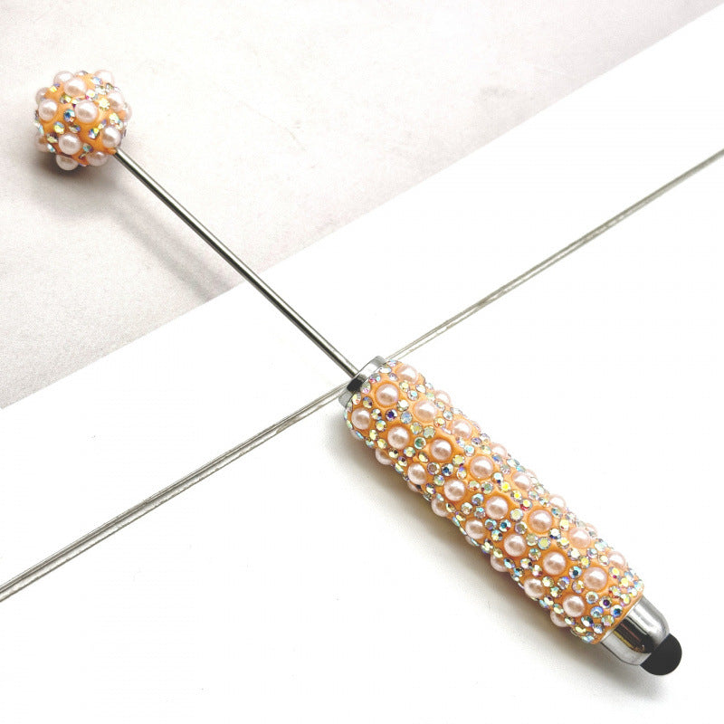 New pearl full diamond touch screen pen diy pearl capacitive touch ballpoint pen puzzle piercable bead cute pen wholesale
