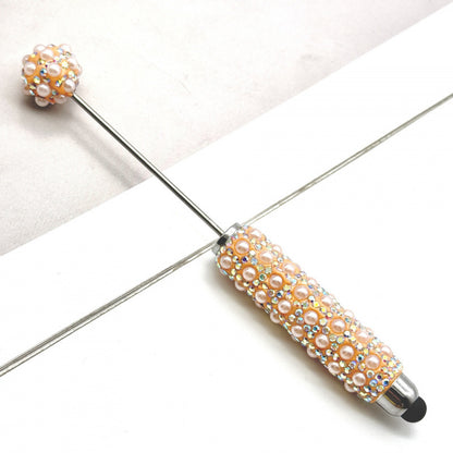 New pearl full diamond touch screen pen diy pearl capacitive touch ballpoint pen puzzle piercable bead cute pen wholesale
