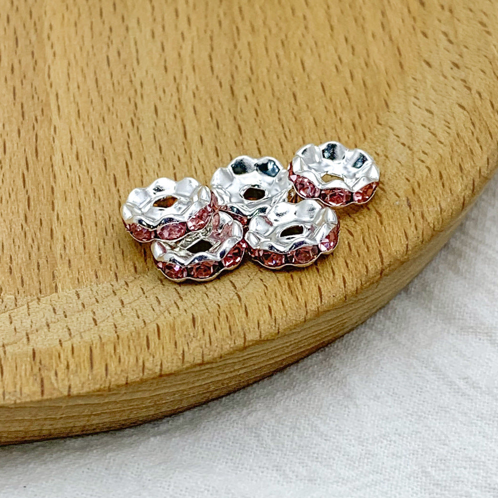 Factory direct sales 10MM color wavy edge rhinestone circle wheel bead spacer spacer bead string silver diamond jewelry