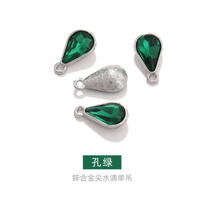 Zinc alloy pointed waterdrop pendant, crystal glass diamond DIY jewelry, earrings with diamond, single hanging glass waterdrop rhinestone