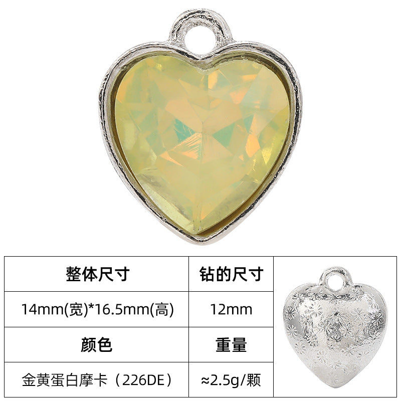 Heart-inlaid 12MM peach heart single crystal pendant bracelet, headpiece, flower tray material, DIY accessory pendant