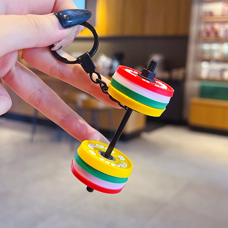 Creative DIY Sports Style Fitness Barbell Keychain Pendant Female Couple Miu Series Bag Pendant Keychain Accessories