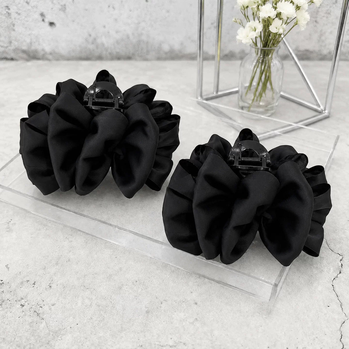 Cloud bubble clip for women, high-end black satin bow hair clip, small hair volume half tie, hair clip headwear