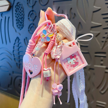 Handmade DIY pink bracelet keychain small pendant creative simple miu tie bag pendant beaded keychain accessories