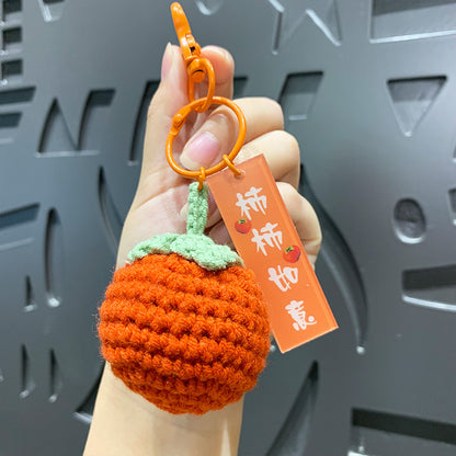 Creative plush weaving good things happen keychain small pendant cartoon crochet persimmon bag bag keychain small gifts