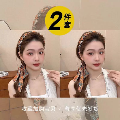 Palace retro flower streamers, tooth comb, wavy high skull top headband, front and back, two wears, hair tie, one headband, headdress, women