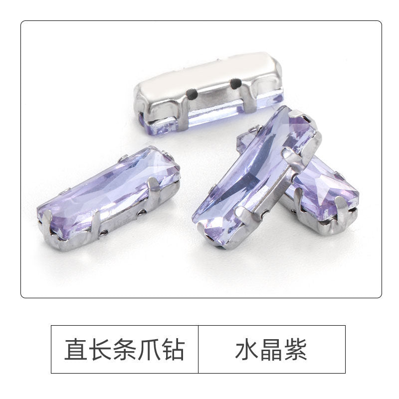 Xichuan Straight Long Claw Rhinestone Glass Hand-Stitched Diamond DIY Accessories Shoe Bag Handmade Materials White K with Claw Diamond