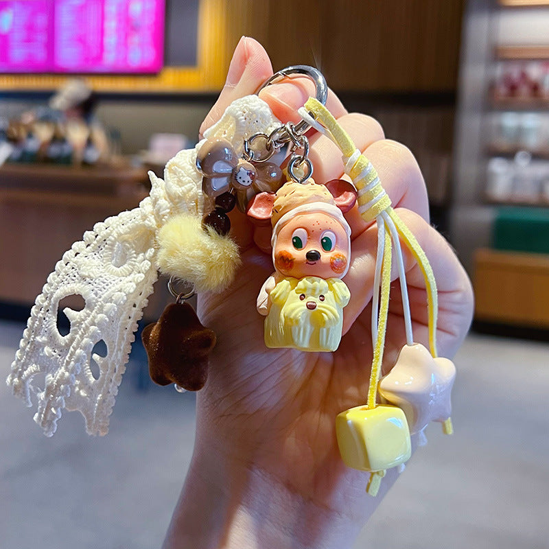 DIY small violin slippery star man beaded keychain small pendant cute bag cute grain modified baby doll doll pendant