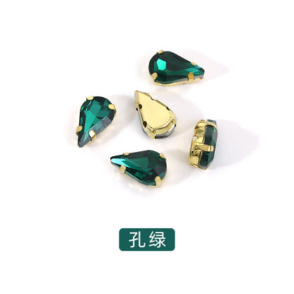 Gold-soled pointed waterdrop glass claw drill, standard cut shoe decorations, wedding dress accessories, crystal accessories, hand-stitched rhinestones with holes