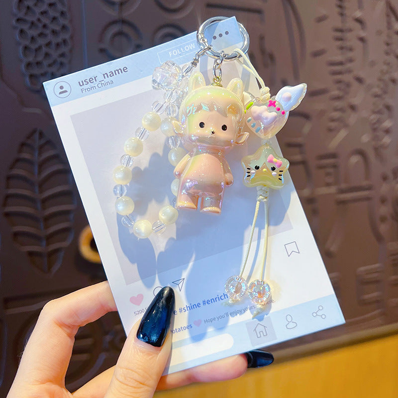 Original electroplating beaded animal mobile phone chain keychain doll pendant miu series bag keychain pendant