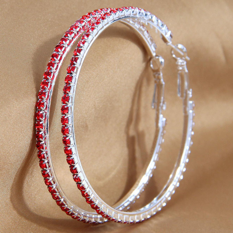 2-4-6-8-10cm oversized earrings exaggerated earrings european and american round rhinestone geometric hoop earrings for women cross-border