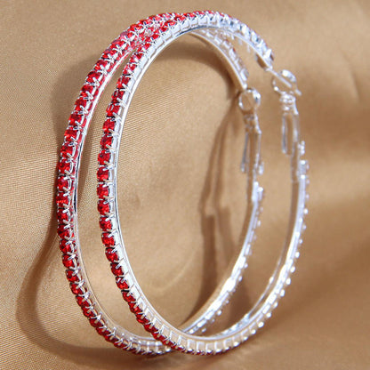 2-4-6-8-10cm oversized earrings exaggerated earrings european and american round rhinestone geometric hoop earrings for women cross-border