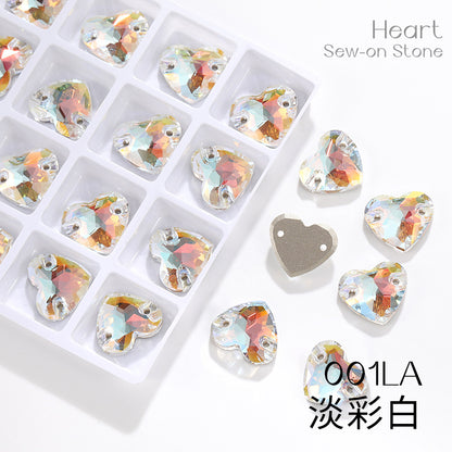 K9 mocha flat-bottom flat-bottom hand-stitched rhinestone plump peach heart crystal double-hole heart diamond bridal dress accessories