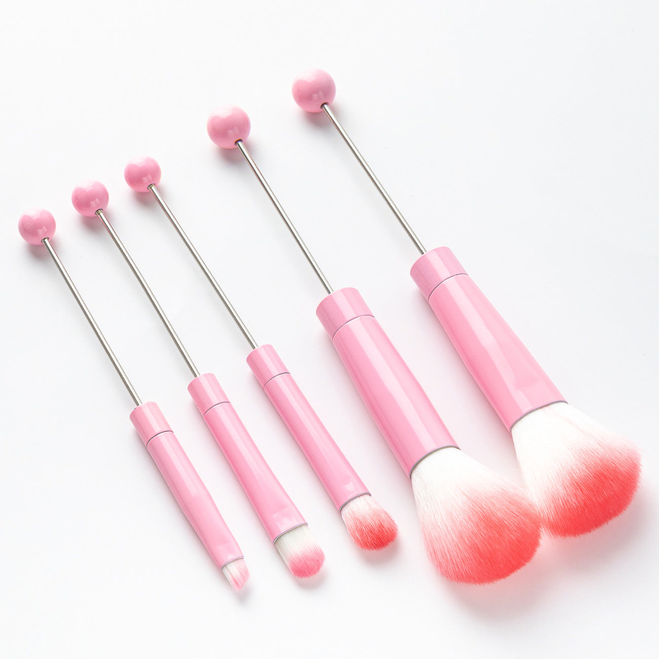 New 5 Pcs DIY Beaded Metal Handle Makeup Brush Set - Contour Concealer Eyeshadow Eyebrow Brush Wholesale
