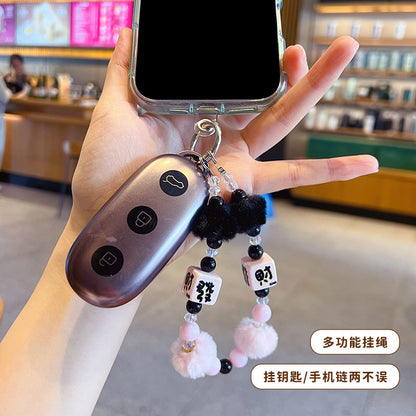 Handmade DIY Fur Ball Beaded Mobile Phone Chain Pendant Creative Car Bag Keychain Phone Case Accessories Charm