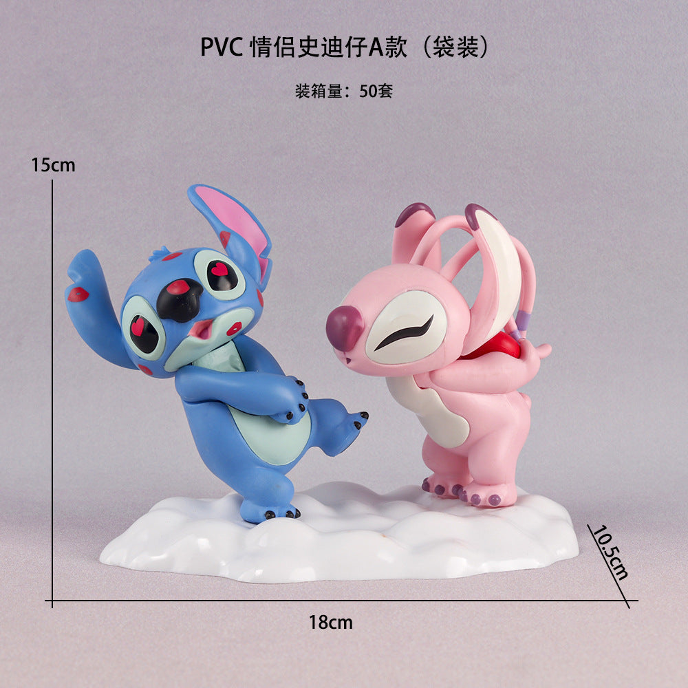 PVC Couple Stitch Figure Blind Box Valentine's Day Doll Gacha Doll Machine Car Cake Ornament Model