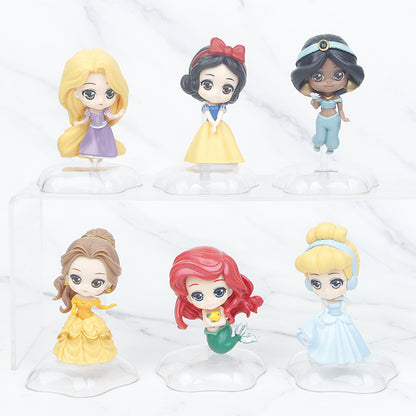 New 6 princess long-haired white snow jasmine mermaid belle capsule blind box figure cake landscape doll ornament