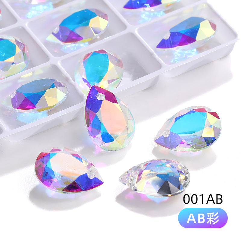 K9 High-End Waterdrop Single-Hole Glass Pendant with Perforated 10*14 Pointed Base Rhinestone Accessories for Wedding Dresses, Shoes, and Bags