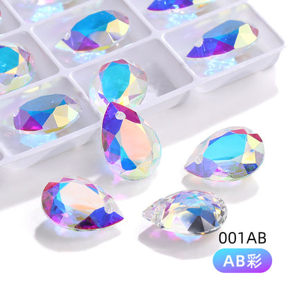 K9 High-End Waterdrop Single-Hole Glass Pendant with Perforated 10*14 Pointed Base Rhinestone Accessories for Wedding Dresses, Shoes, and Bags