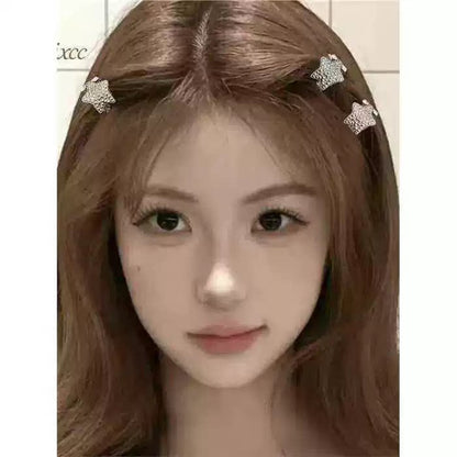 Celebrity-style high-end silver metal hair clip, bangs clip, five-pointed star small hair clip, mini half-tie hair claw clip