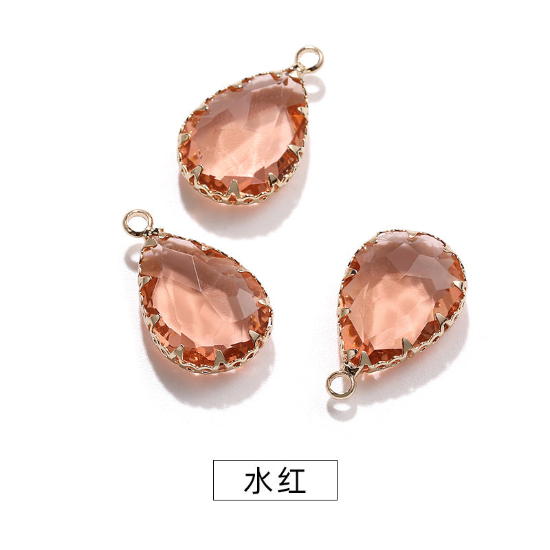 13*18 Transparent Base Waterdrop Glass Diamond Copper Gold Border Flower Claw Single Hanging Diamond Necklace Pendant Clothing DIY Accessory