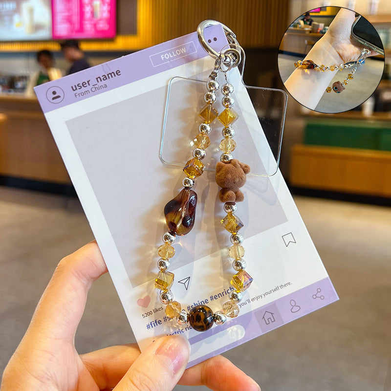 Handmade DIY Maillard Cat Beaded Mobile Phone Chain Pendant Leopard Print Doll Bag Keychain Pendant