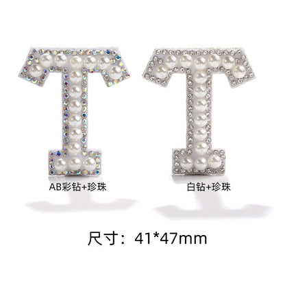 English Letter Hot Patch Stickers - 26 Letters White Imitation Pearl DIY Clothing Accessories