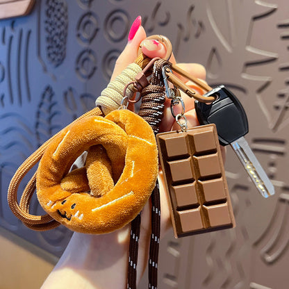 Creative MIU plush bread bracelet keychain pendant couple car key chain bag pendant small gift