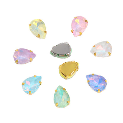 Xichuan waterdrop egg white mocha four-corner claw drill hand-stitched glass teardrop water rhinestone DIY accessories and accessories